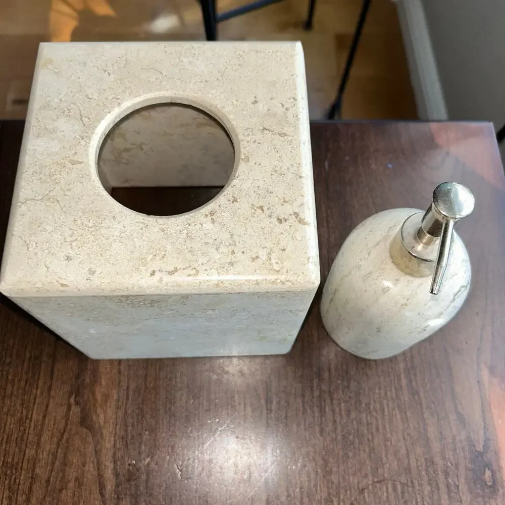 Natural travertine stone bathroom liquid soap dispenser tissue box cover